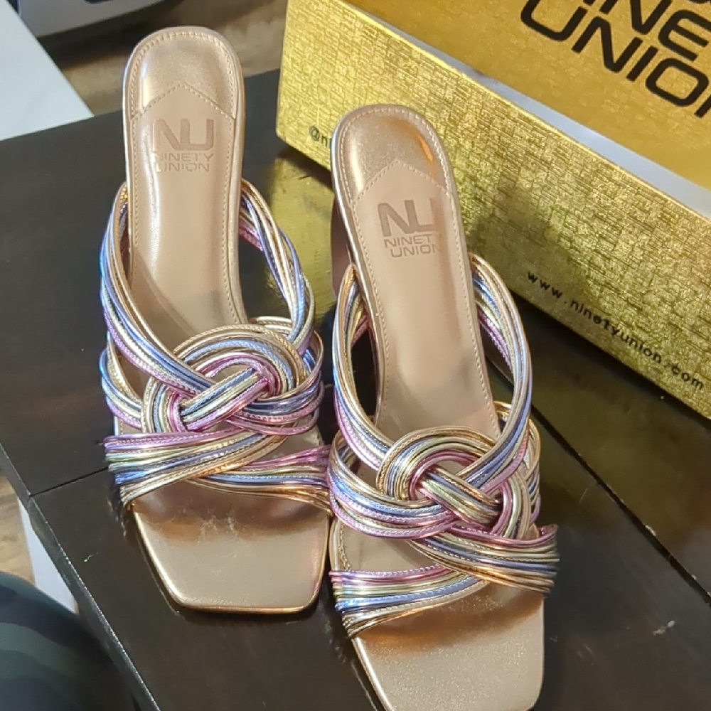 Ninety Union Gold and Multicolor Strappy Heels